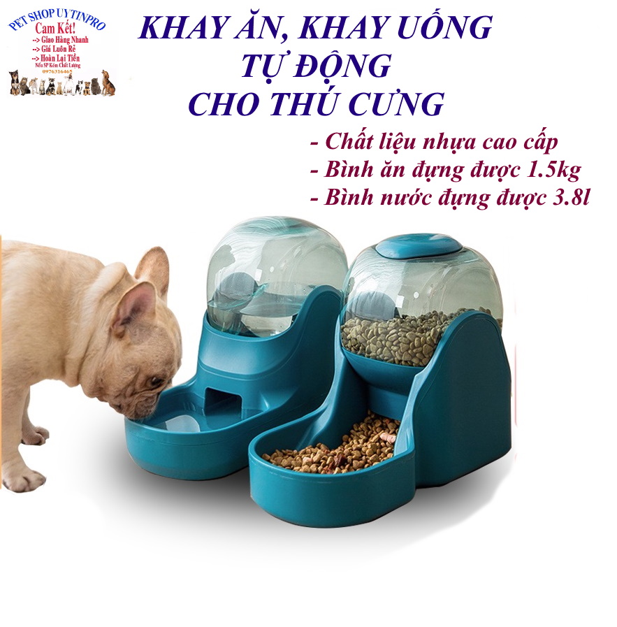 Khay ăn tự động Khay uống tự động cho Chó Mèo dung tích 3.8L Thiết kế hình phi thuyền Chất liệu nhựa cao cấp Tiện dụng