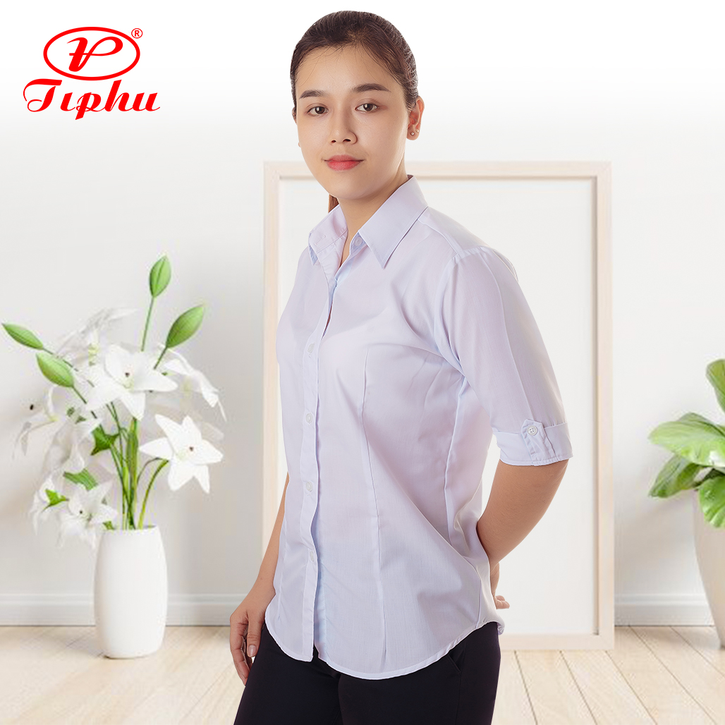 Áo sơ mi nữ trắng tay dài, đồng phục học sinh, đồng phục công sở, size từ 40-80kg, chất liệu KT Silk mềm mại