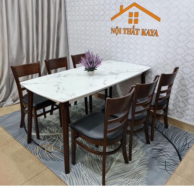 Bộ bàn 6 ghế Mostar giả đá 1m6 Mặt bàn: với nguyên liệu gỗ HDF lõi xanh chống ẩm chống trầy nhập trực tiếp từ Malaysia