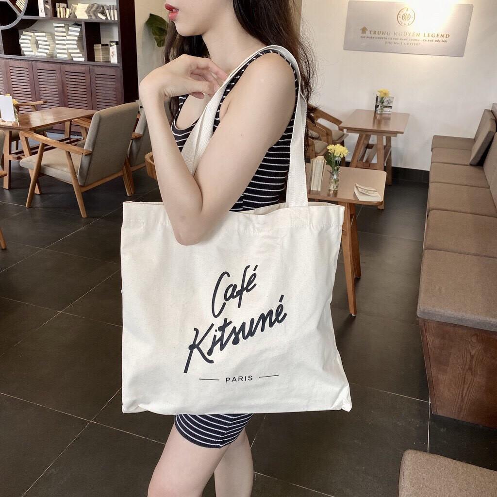 Túi tote vải canvas hoạ tiết in chữ Cafe phong cách Hàn Quốc