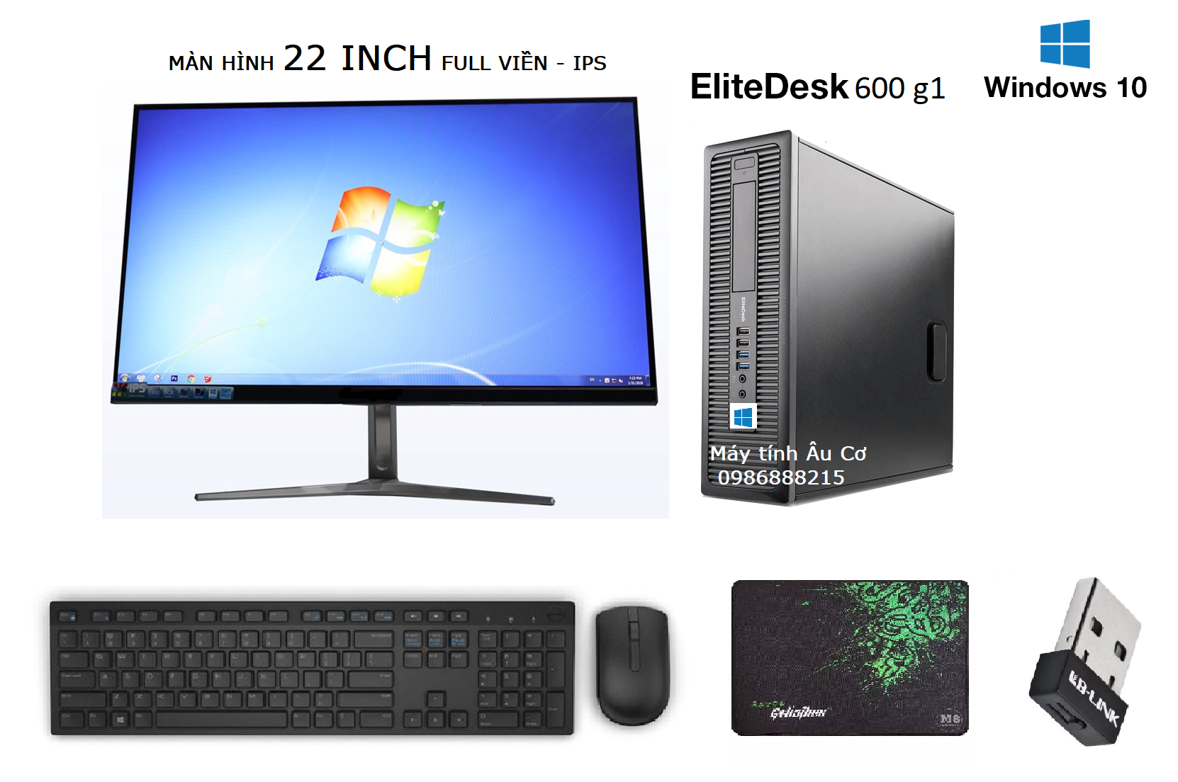 Bộ máy tính ĐỒNG BỘ ELITE để bàn ( Core i5 - 4570 / Ram 8Gb / SSD 128GB + HDD 500GB ) Màn hình 22 inch Không viền , IPS + Tặng bàn phím chuột + bàn di chuột + USB wifi - HÀNG CHÍNH HÃNG