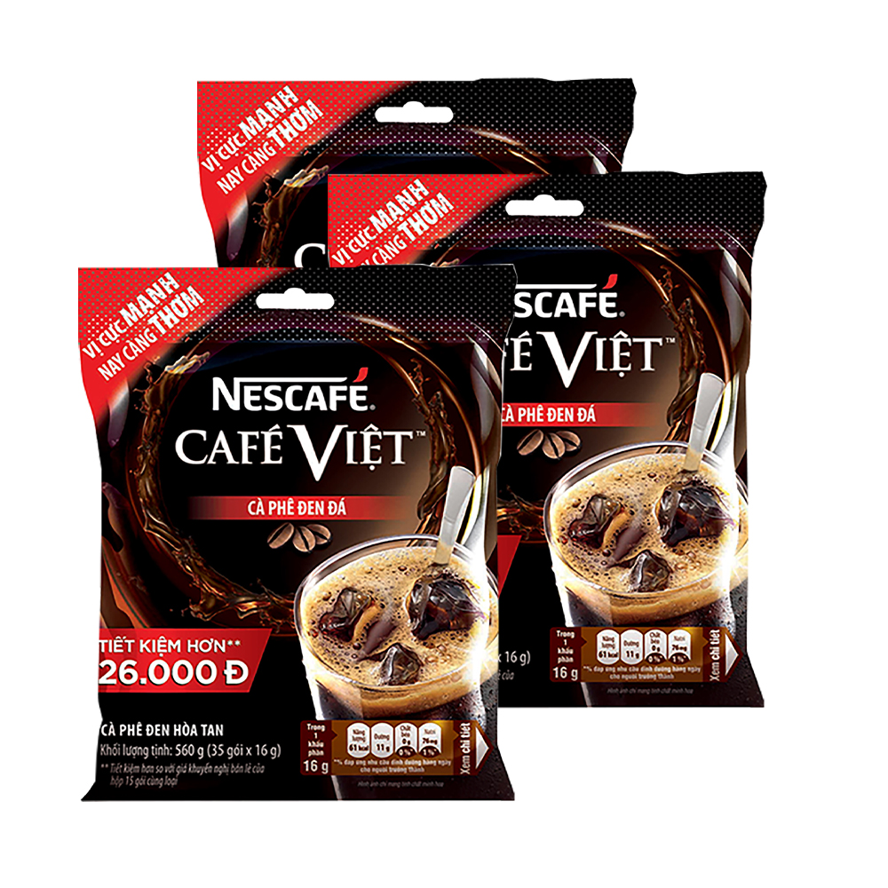 Combo 3 bịch cà phê hòa tan Nescafé café Việt cà phê đen đá (35 gói x 16g) - [Tặng bộ 4 chén sứ Nescafé]