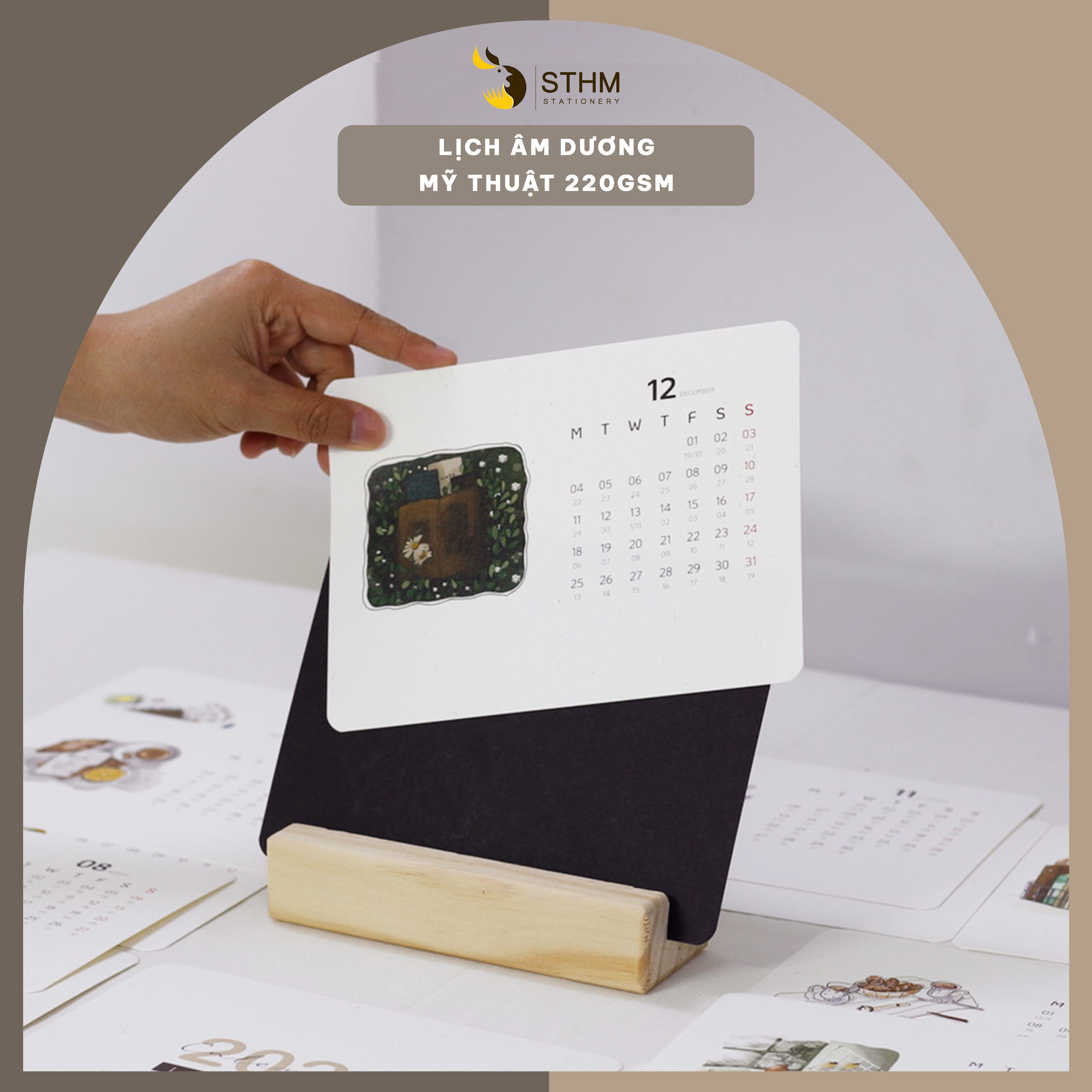 [STHM stationery] - Lịch bàn đế gỗ 2023 - Lifestyle - Tặng 12 sticker - Giấy mỹ thuật 220gsm - Có lịch âm dương