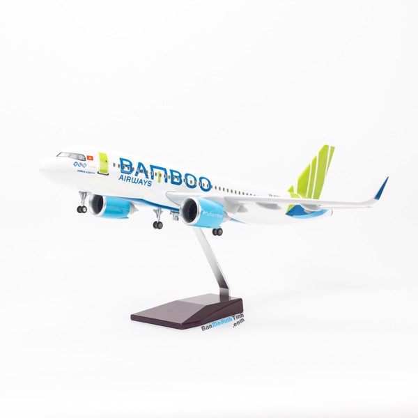 Hình ảnh Mô hình máy bay Bamboo Airways Airbus A320 lắp ráp có đèn 47cm MBMH46