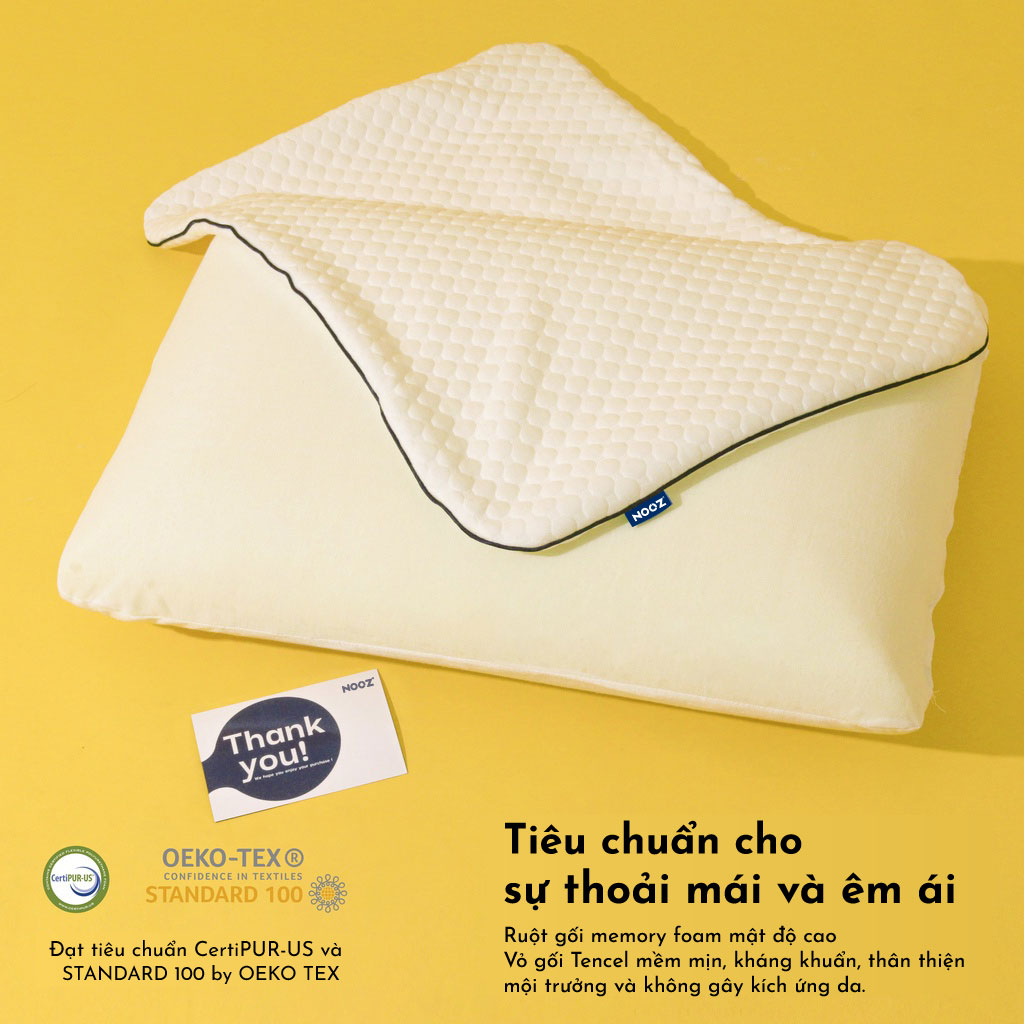 Gối Ngủ Memory Foam NOOZ Ruột Gối Cao Su Non Giúp Nâng Đỡ Đốt Sống Cổ Chống Đau Vai Gáy Ngủ Sâu Hỗ Trợ Chống Trào Ngược Phù Hợp Với Mọi Tư Thế Nằm Vỏ Gối Tencel