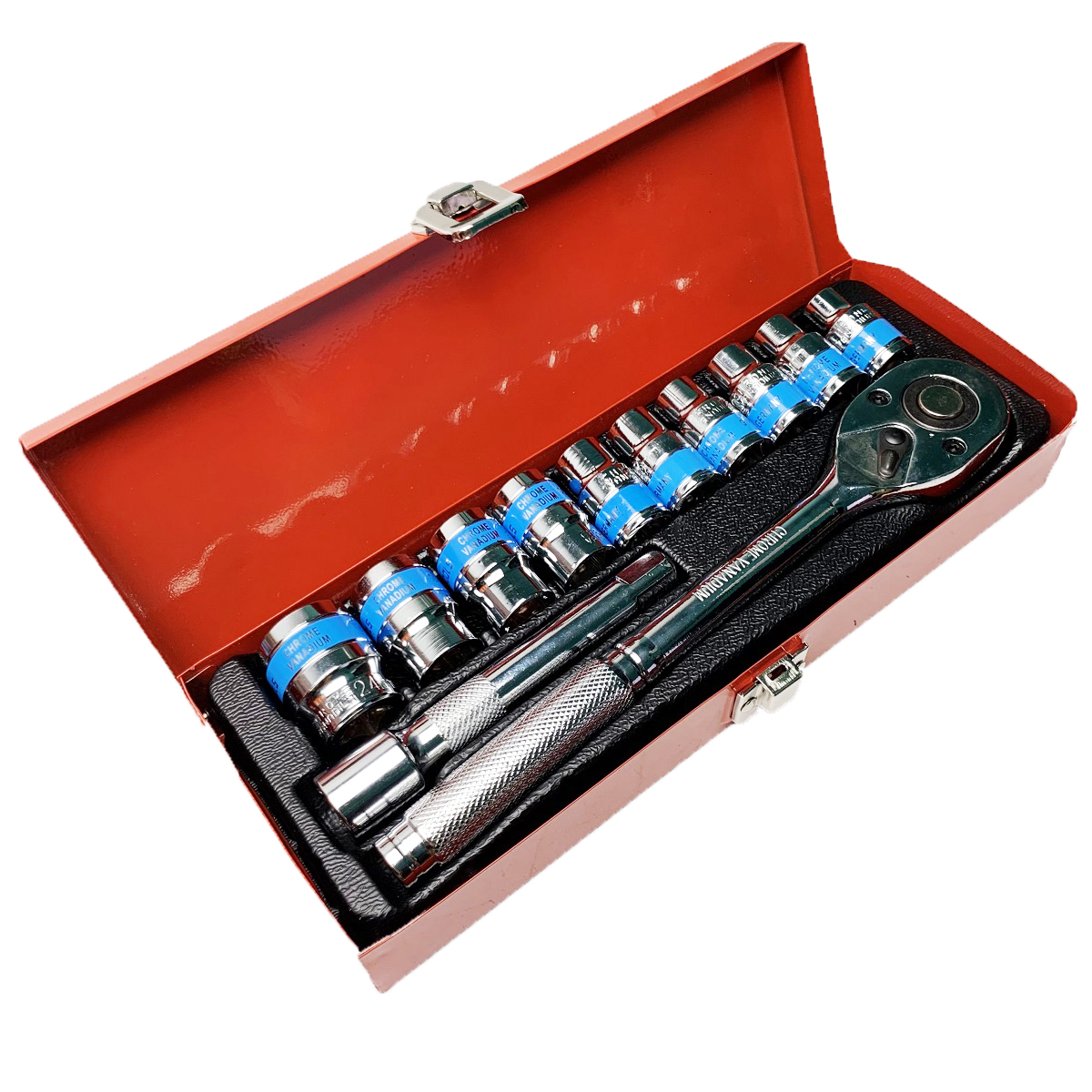 Bộ tuýp 12 chi tiết 1/2" đầu khẩu 8-24mm, cần siết tự động, típ nối 1/2", công tắc đảo chiều