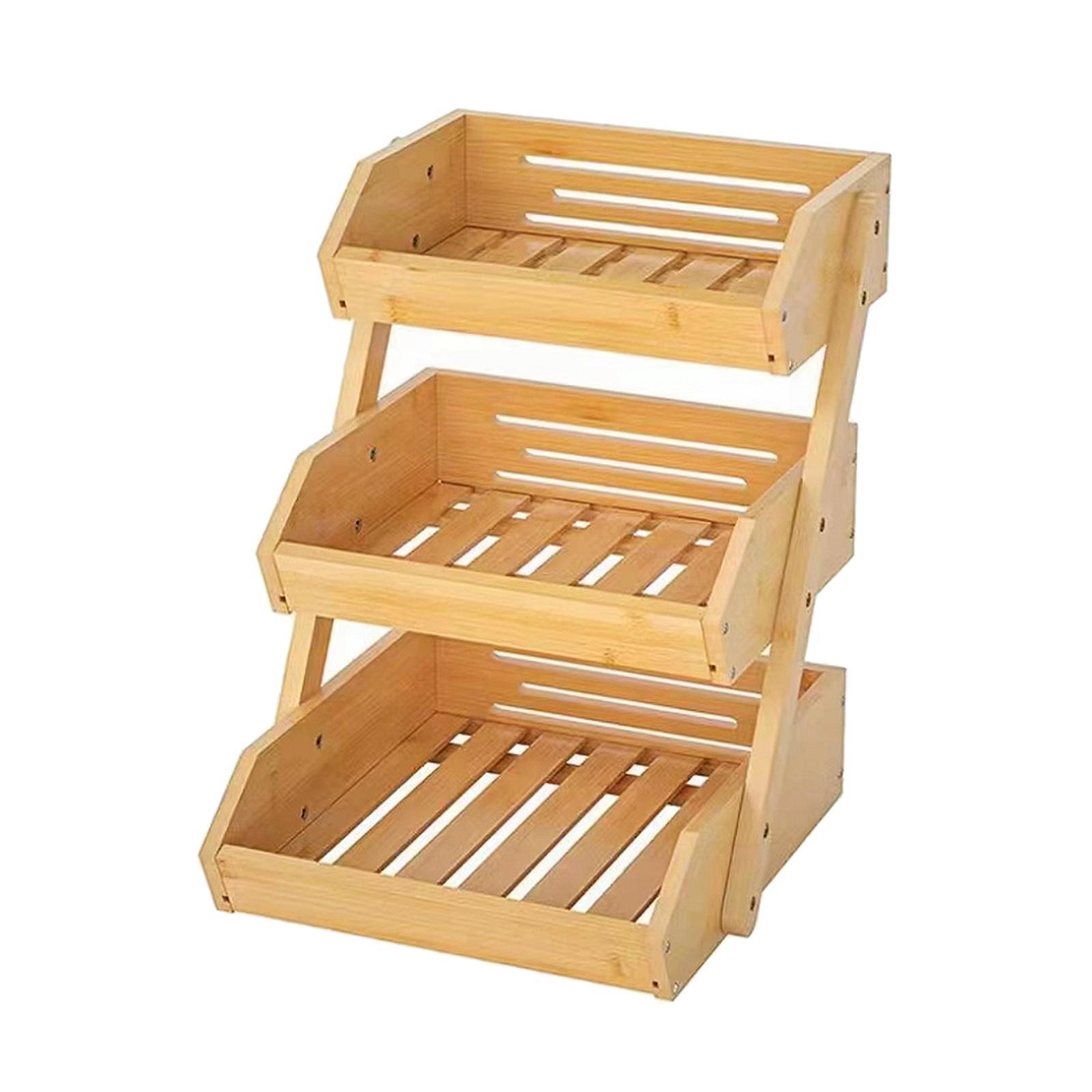 Bamboo Fruit Basket 3 Tier Large Kitchen Organizer for Fruit Shop Restaurant