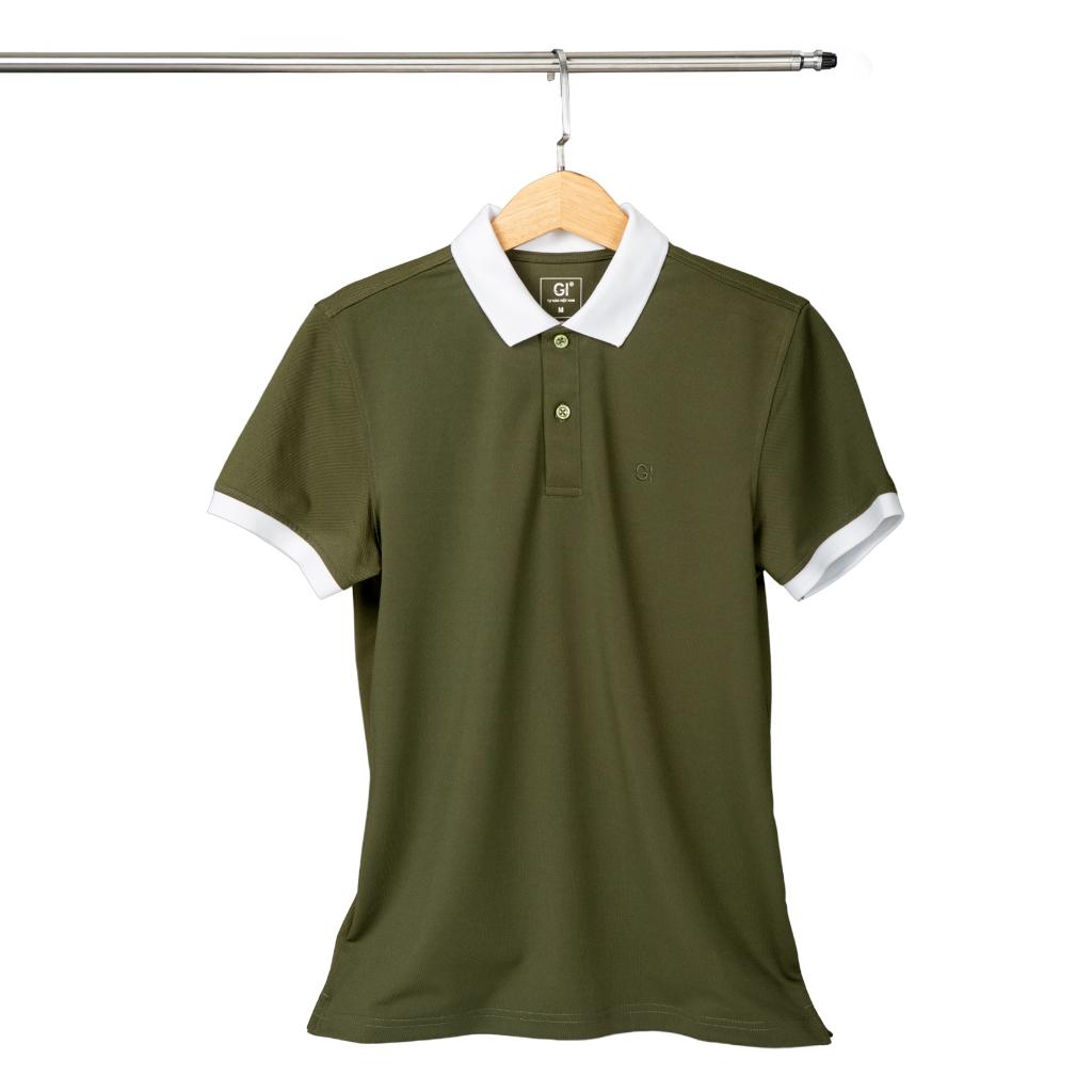 Áo nam polo màu xanh rêu cổ trắng dáng đẹp cá sấu Poly trơn ngắn tay cao cấp có cổ GIFASHION MPR3418