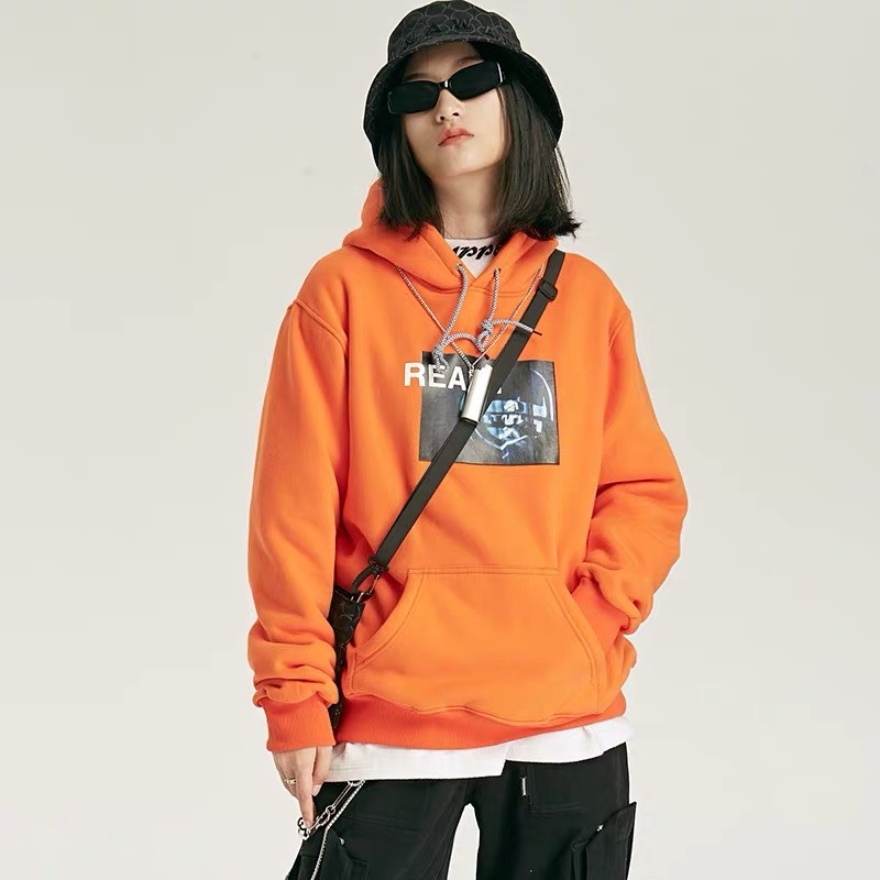 Áo Hoodie Màu Cam Form Unisex In Hình Cá Tính - LZGV041