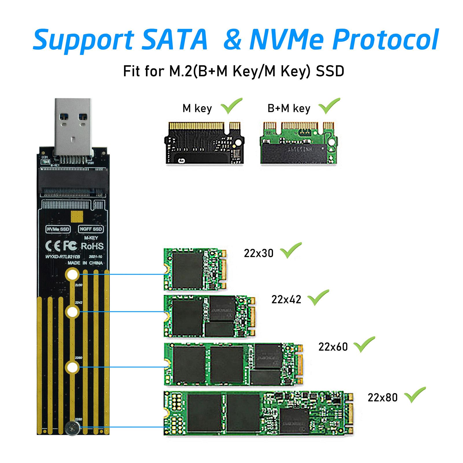 M2008 NVMe PCIe To USB3.1 Type A M.2 In-line Adapter Board 2 in 1 Support NVMe & SATA Dual Protocol