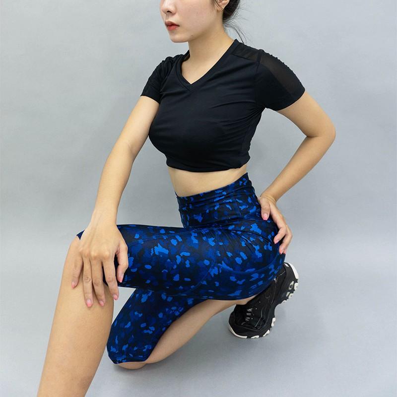 Set Thể Thao Tập Gym, Yoga Quần Biker Lửng + Áo Croptop Phối Lưới Vai CH00004