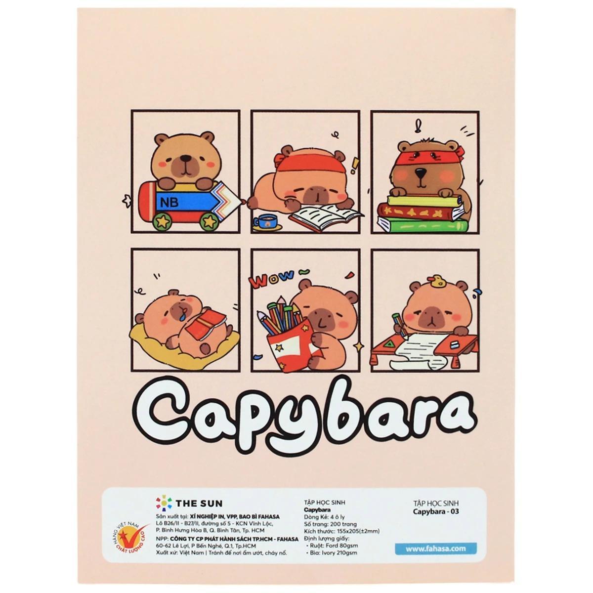 [MUA 5 TẶNG 1] Tập Học Sinh Capybara - 4 Ô Ly - 200 Trang 80gsm - The Sun - Mẫu 3