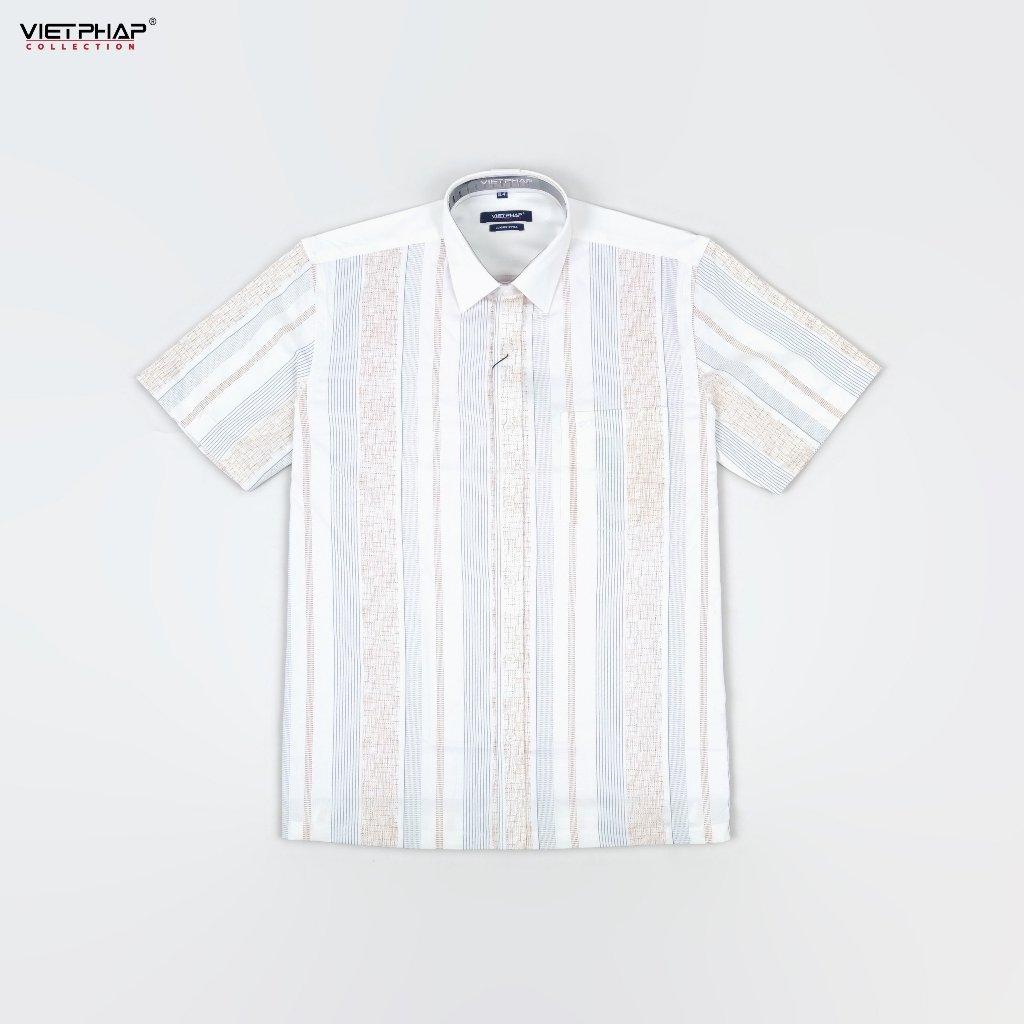 Áo Sơ Mi Nam Ngắn Tay VIỆT PHÁP Form Luxury Chất liệu  Bambo  In Sọc  lịch lãm, sang trọng  32727