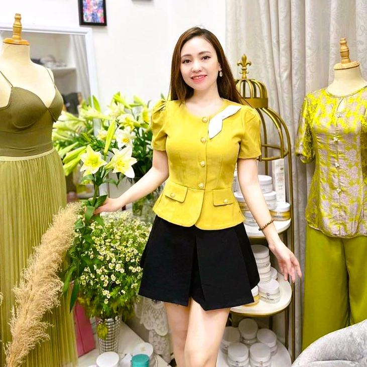 Áo sơ mi kiểu nữ peplum NƠ VAI phối nắp túi và chun lưng giấu bụng hiệu quả