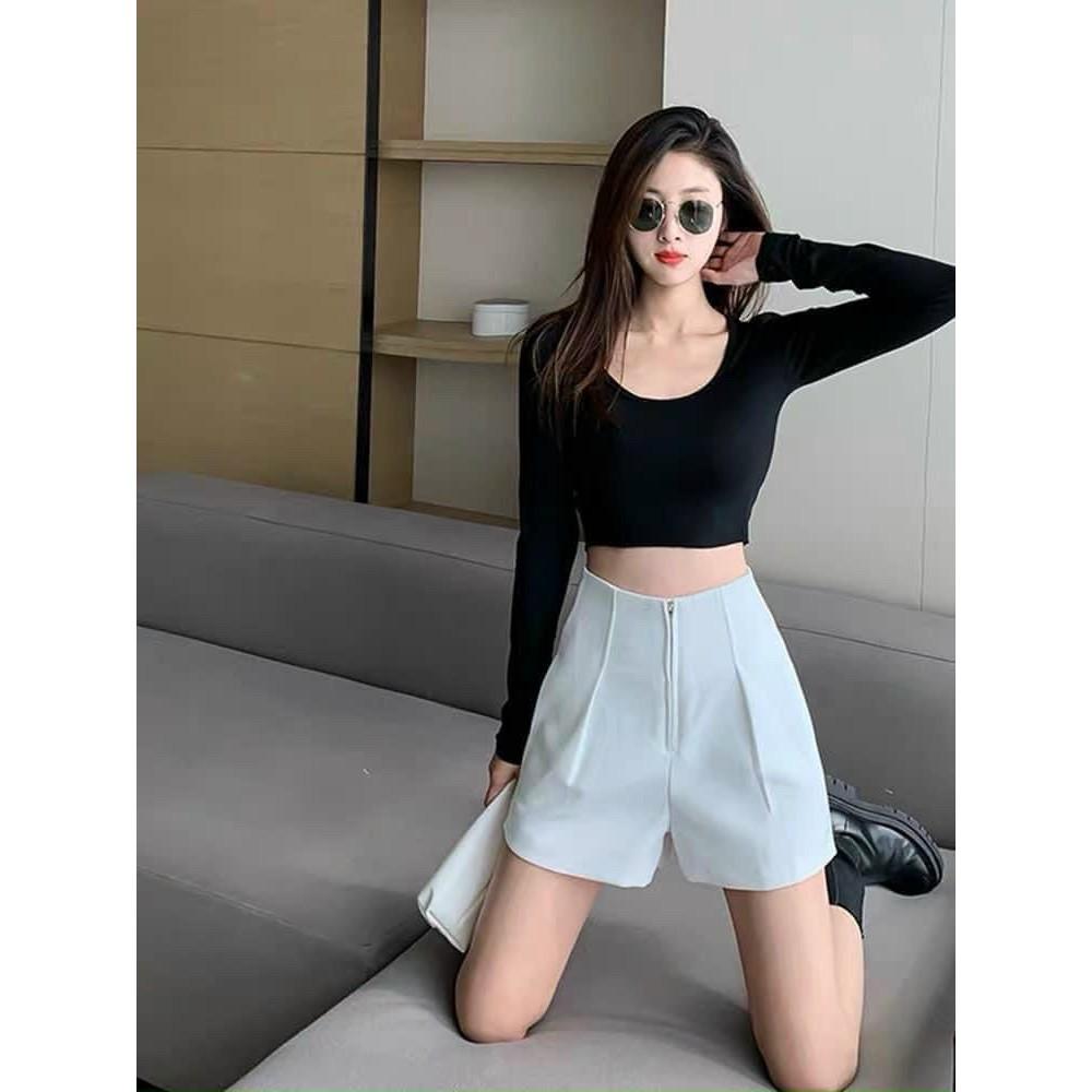 Quần short nữ cạp liền siêu cao quần sooc nữ khóa đồng thời trang nữ Banamo Fashion 638