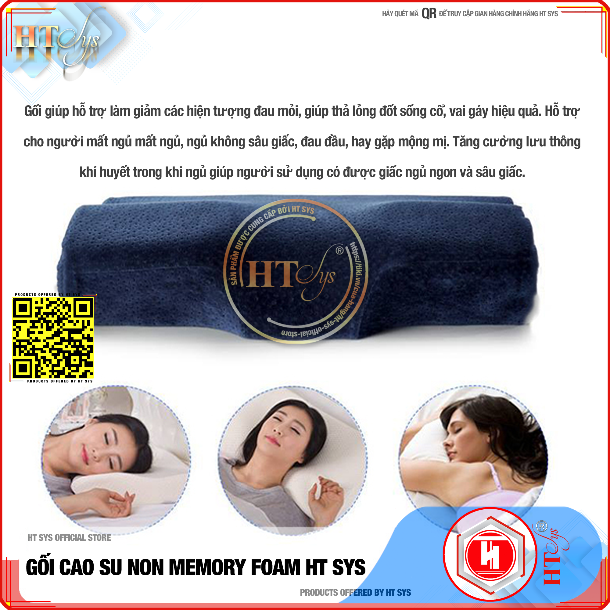 Gối ngủ cao su non HT SYS - Ruột gối Memory Foam công nghệ Nhật Bản - Gối giúp ngủ nhanh , chống mỏi vai gáy - Mang đến giấc ngủ ngon cho mọi nhà