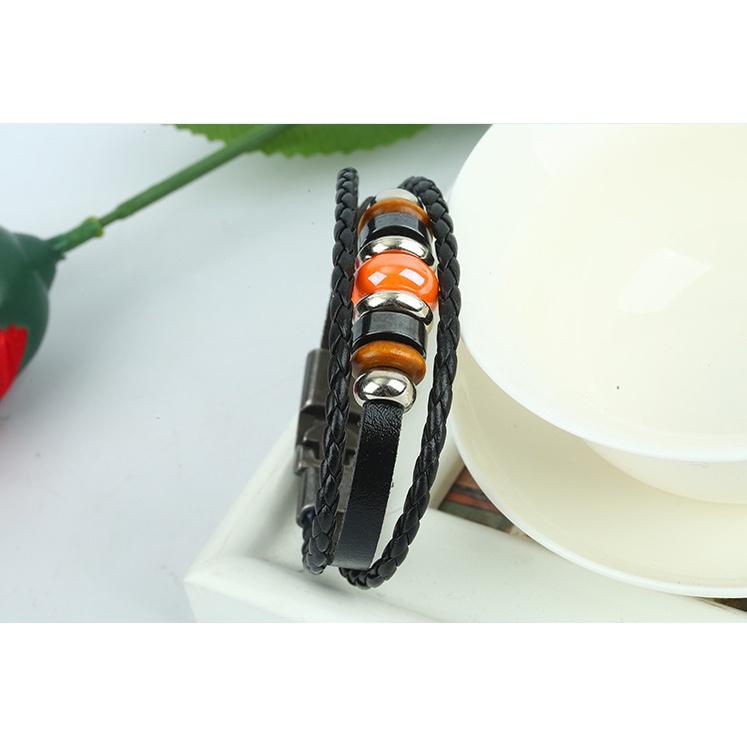Vòng Đeo Tay Da Cá Tính Rẻ Đẹp Mix Đá Cam