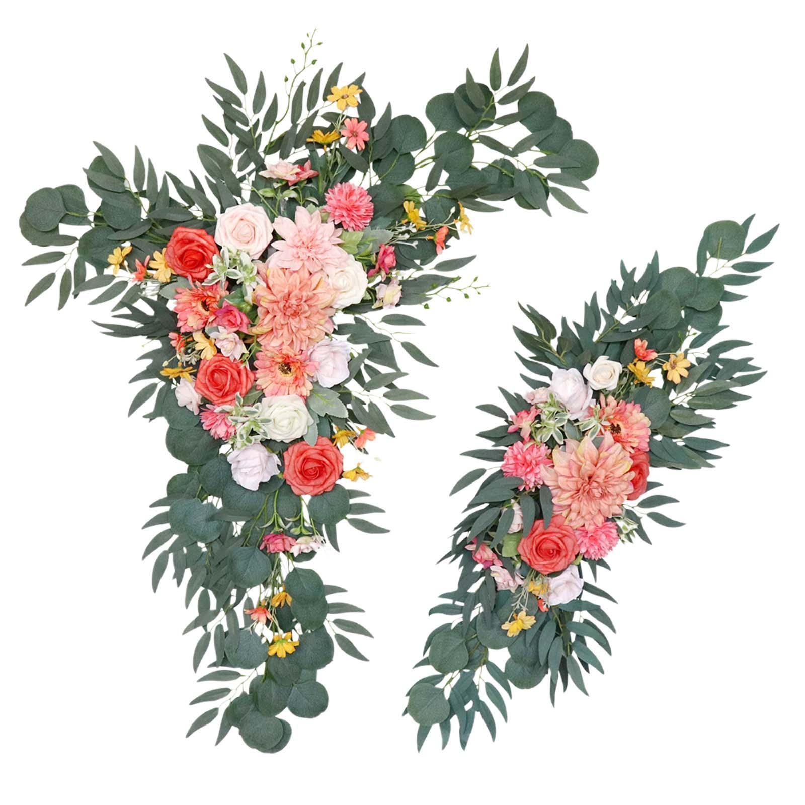 2Pcs Wedding Arch Flowers  Garland Wreath Centerpiece Green Leaves Floral Arrangement Artificial Floral Swag Arch Decor for Party Wedding