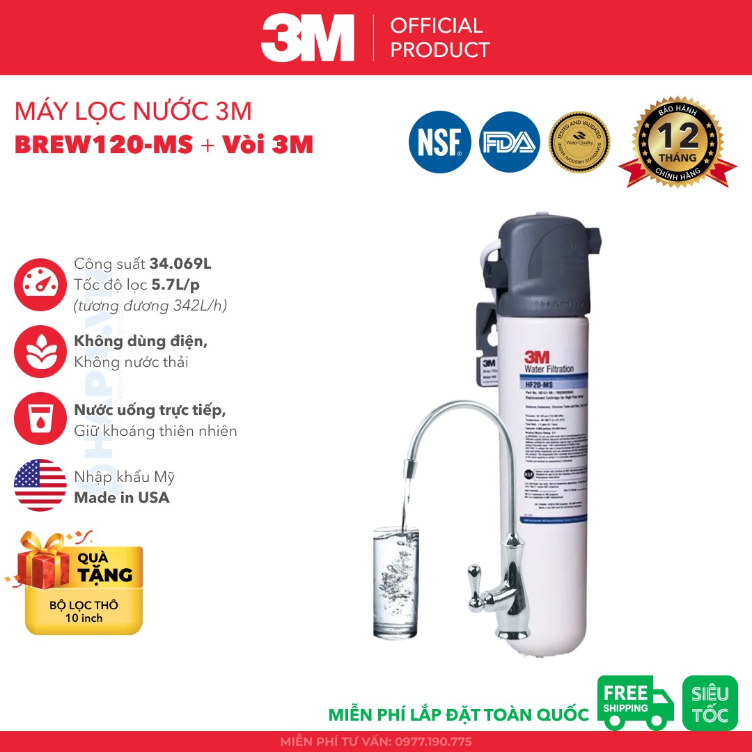 Máy Lọc Nước 3M BREW110-MS | BREW120-MS | ICE140-S Chuẩn Nước Khoáng Uống Trực Tiếp - Nhập Khẩu Mỹ, Hàng Chính Hãng 3M - BREW110MS BREW120MS ICE140S HF10-MS HF20-MS HF40-S