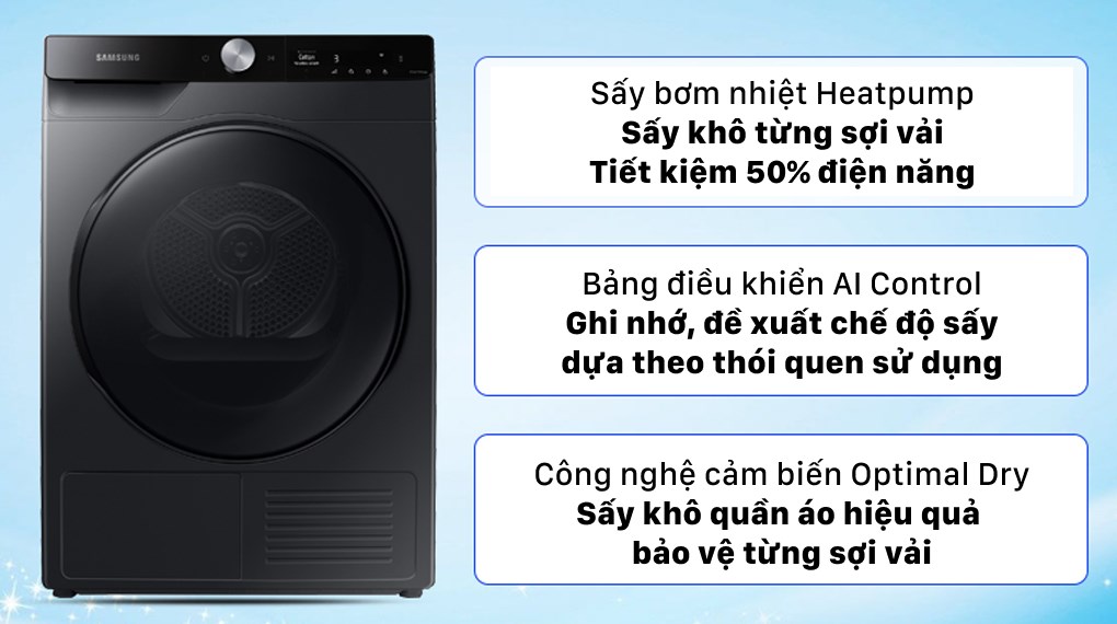 Máy sấy Samsung DV90T7240BB/SV heatpump 9kg màu xám, Hàng chính hãng, CHỉ giao tại Hà Nội
