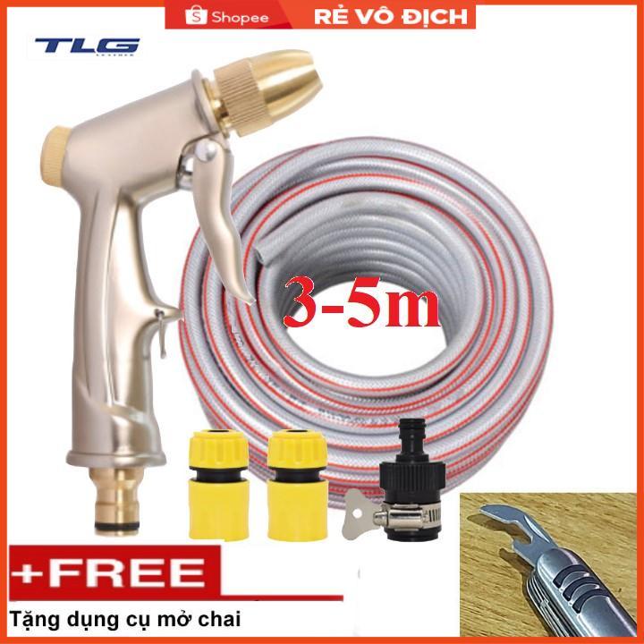 Bộ dây vòi xịt nước rửa xe, tưới cây .tăng áp 3 lần,loại 3m,5m 206701-1đầu đồng,cút,nối nhựa đen+ tặng mở chai