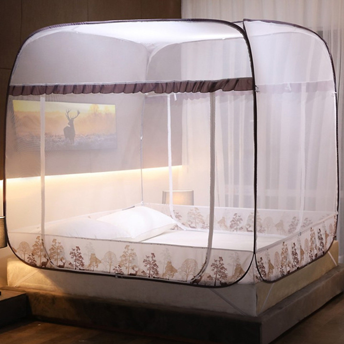 Màn chụp, mùng chụp đỉnh vuông chân viền cao cấp Một Cửa, có thể gấp gọn, dễ dịch chuyển, mang đi hay cất giữ - Hàng chính hãng