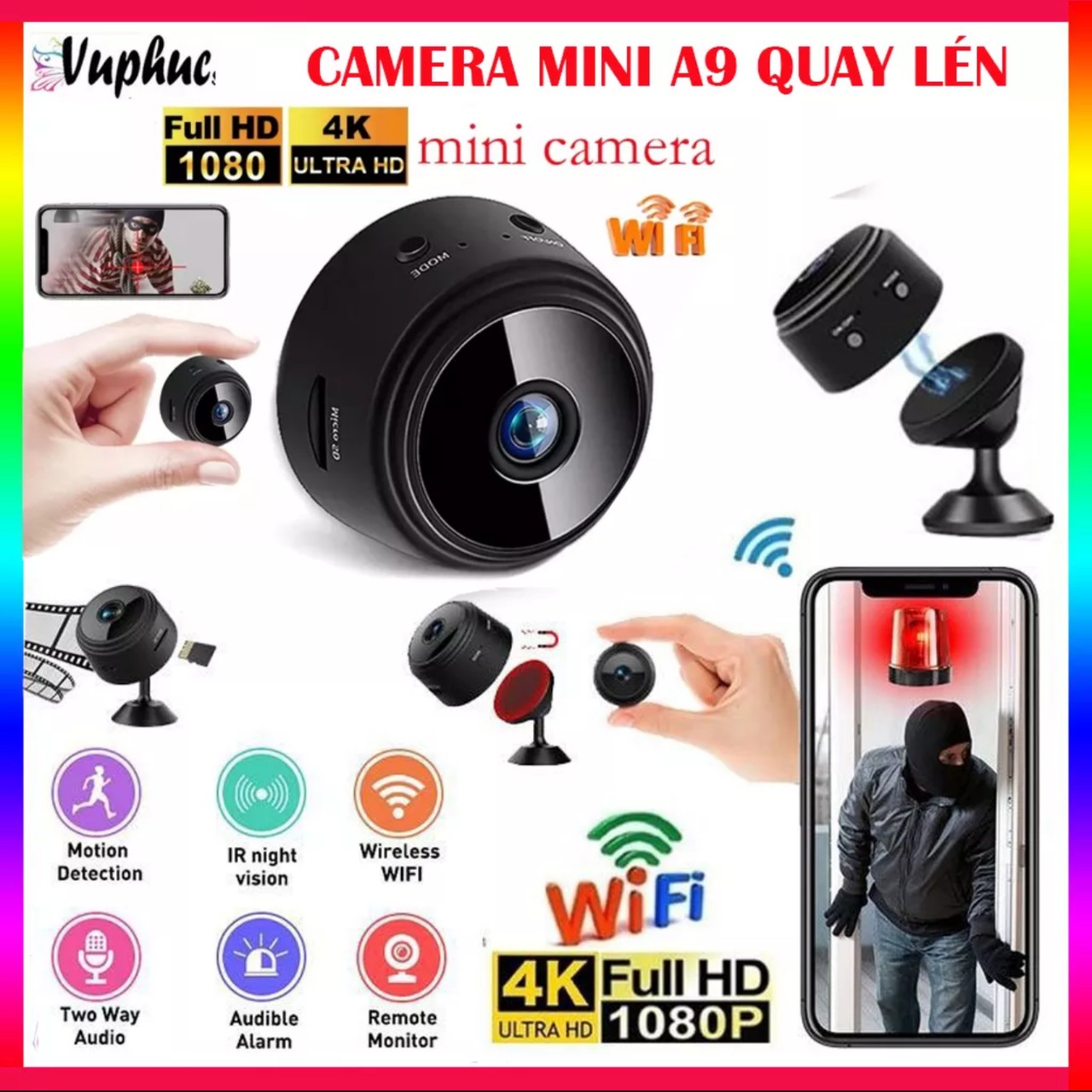 Camera mini cốc sạc giấu kín góc quay rộng 90 độ chất lượng hình ảnh HD 1080p 4K mâu mới 2in1 loại tốt