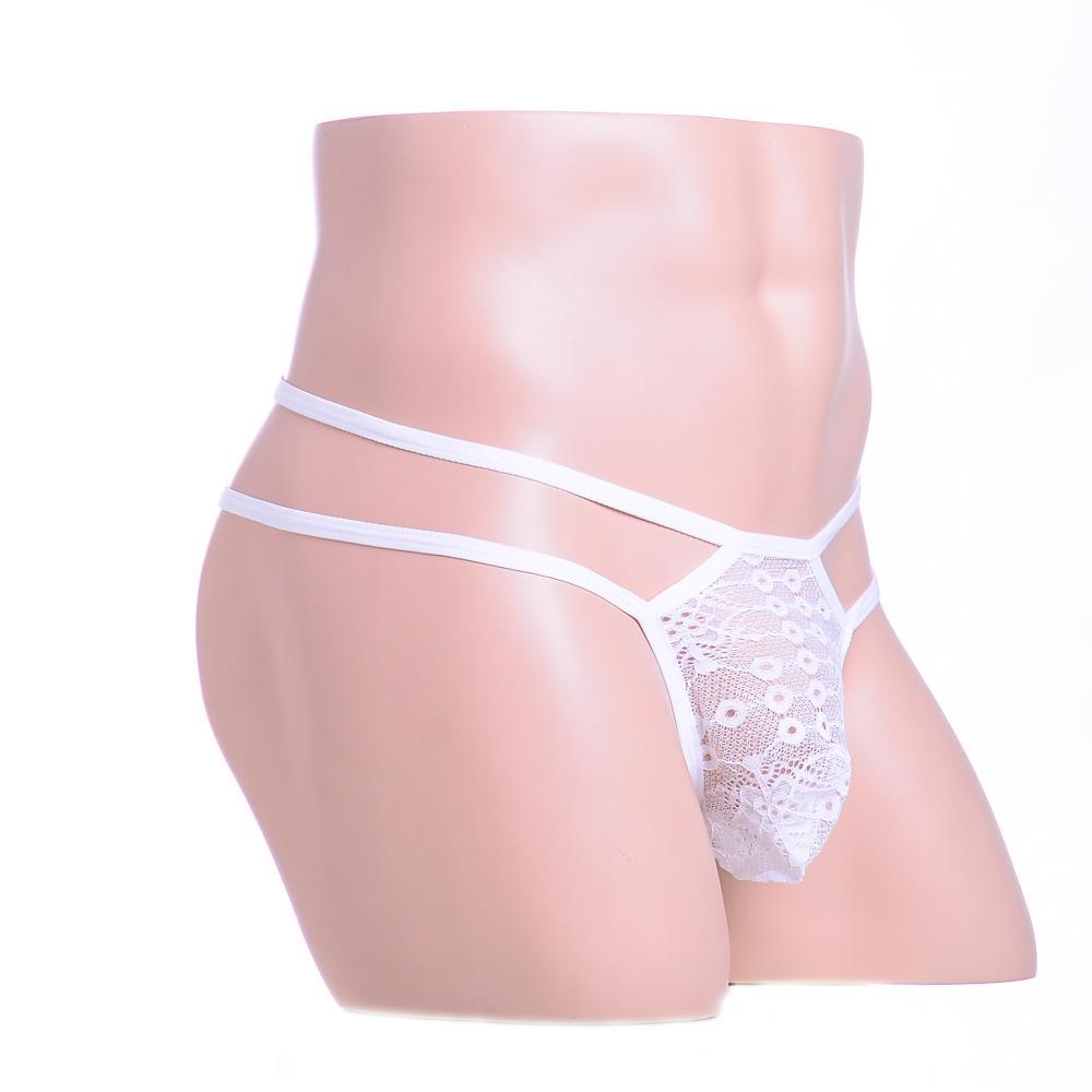 Men's Sexy Low Rise Underwear Lace Coins Double Belts See-through Briefs Thongs