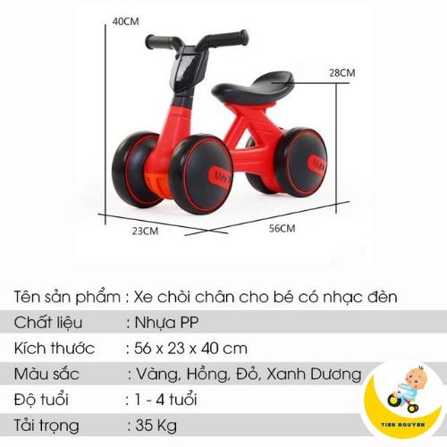 Xe chòi chân cho bé 4 bánh chắc chắn có đèn và nhạc, Bảo hành 6 tháng, xe chòi chân trẻ em 4 bánh thăng bằng