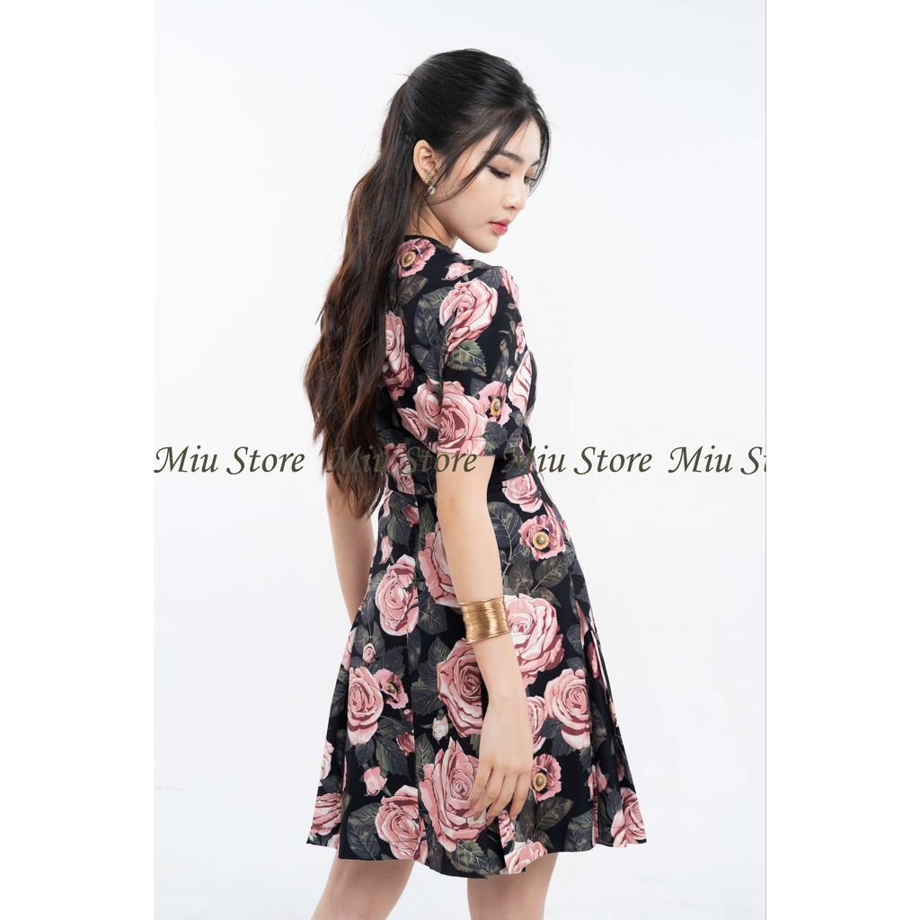 Đầm nữ thiết kế nhung tăm hoa dáng A cổ tròn cao cấp MIUSTORE D00261
