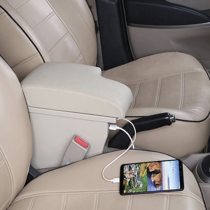 Hộp tỳ tay ô tô cao cấp Mazda 2 dạng khối tích hợp 3 cổng USB