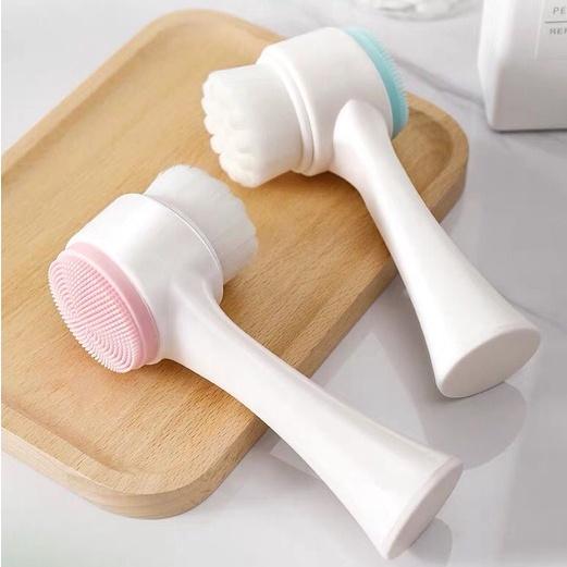 Bàn chải massage da mặt hai đầu lông mềm silicon làm sạch lỗ chân lông babo