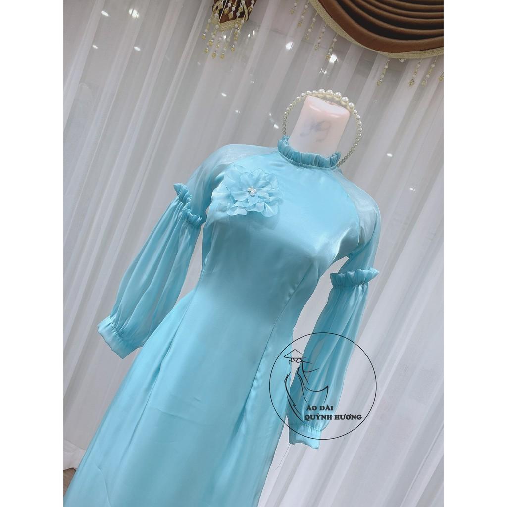 Áo dài xanh voan tơ Tay chun bồng cách điệu