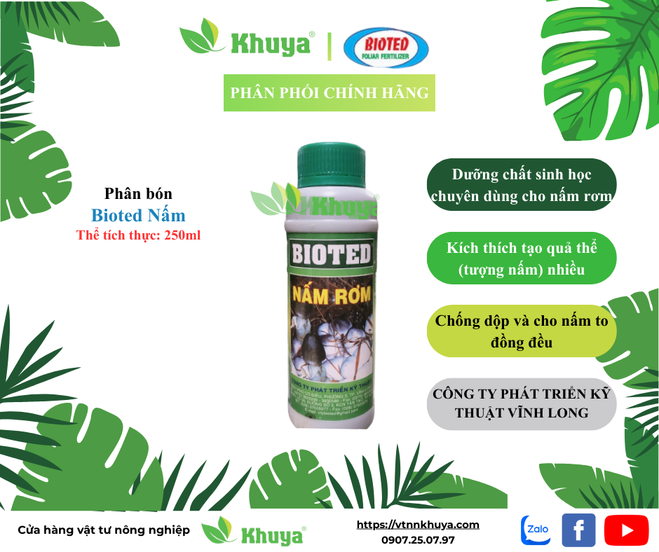 Phân bón tăng trưởng Bioted nấm rơm 250ml