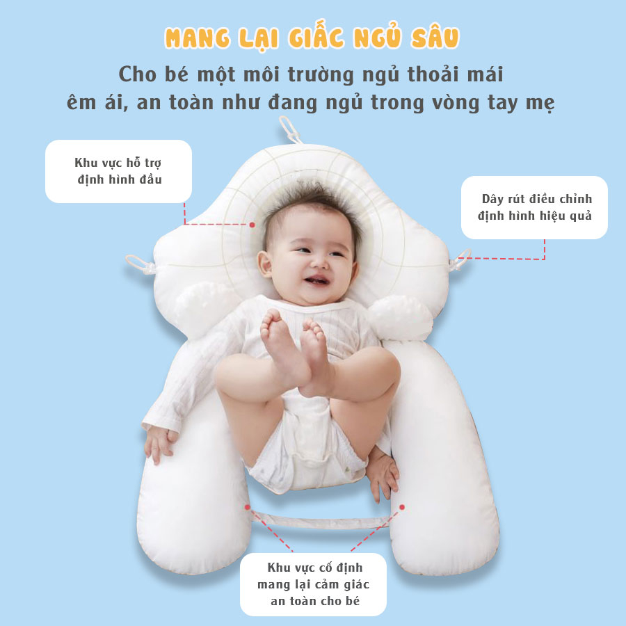 Gối Chữ U Cho Bé Sơ Sinh Chống Giật Mình Chống Bẹp Đầu Có Dây Rút Điều Chỉnh Bafaby Kids - 305