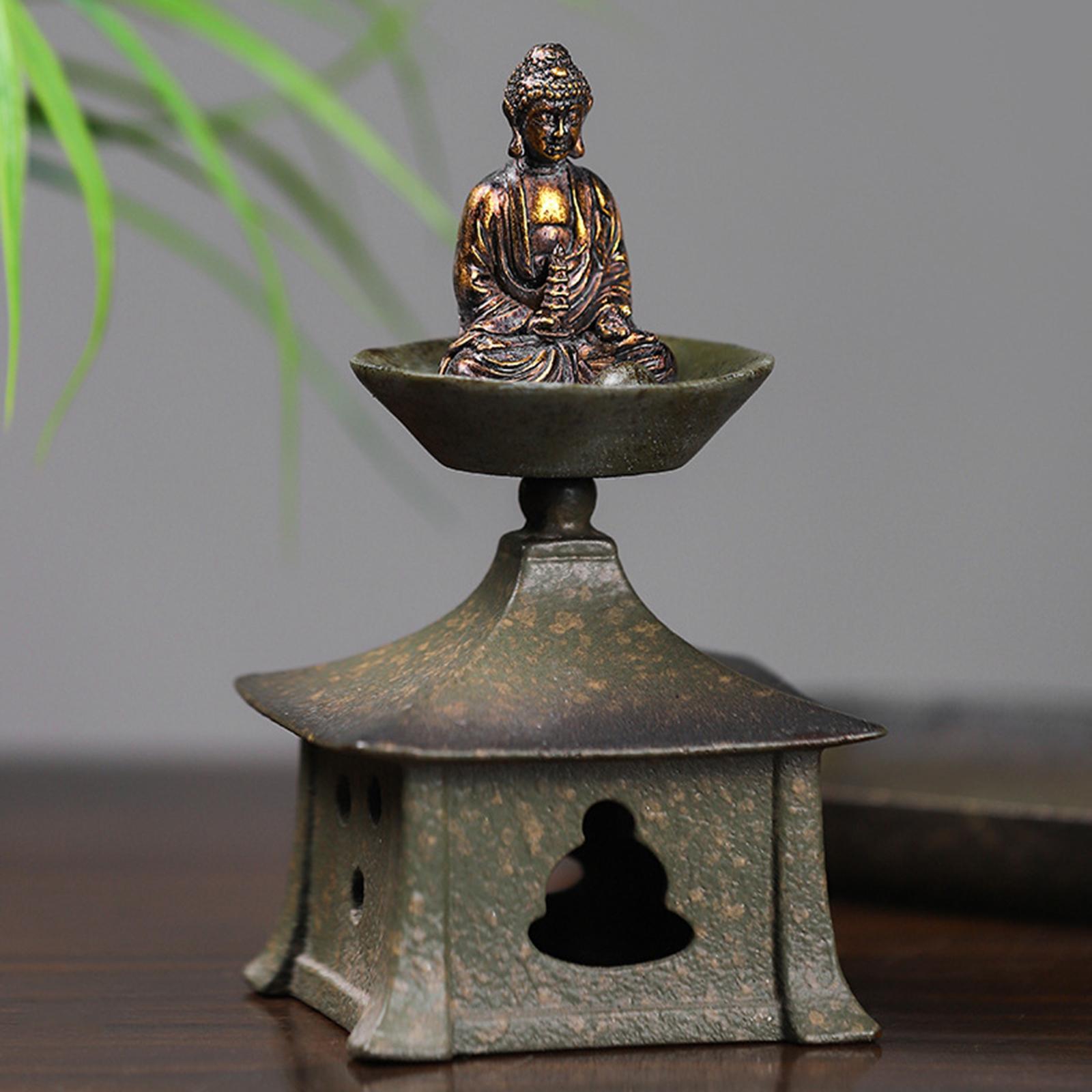Buddha Statue Incense Stick Holder Figurine Sculpture for TV Cabinet Desktop