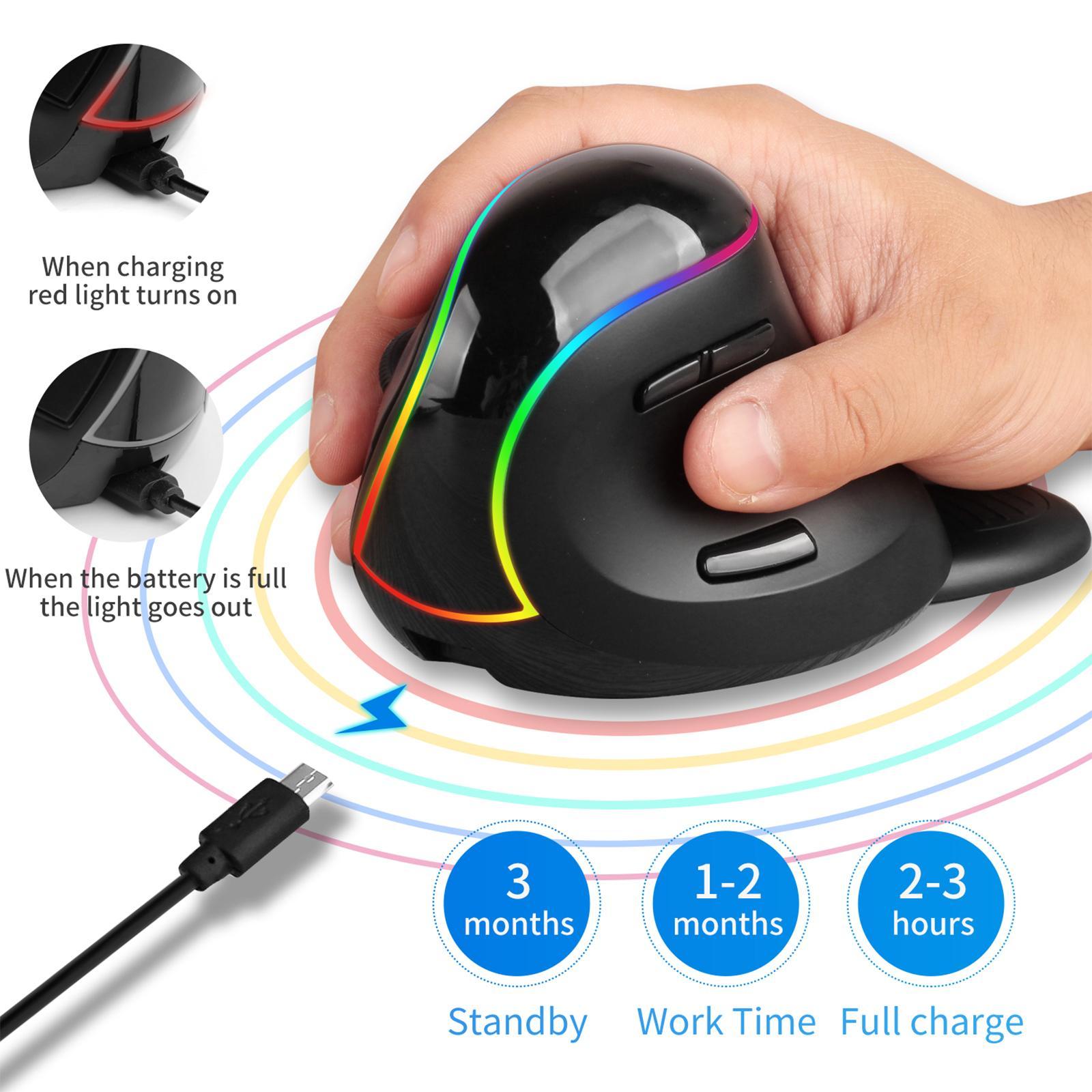 Wireless Mouse Vertical 6 Lighting 3200 DPI 2.4GHz for Laptop PC Black