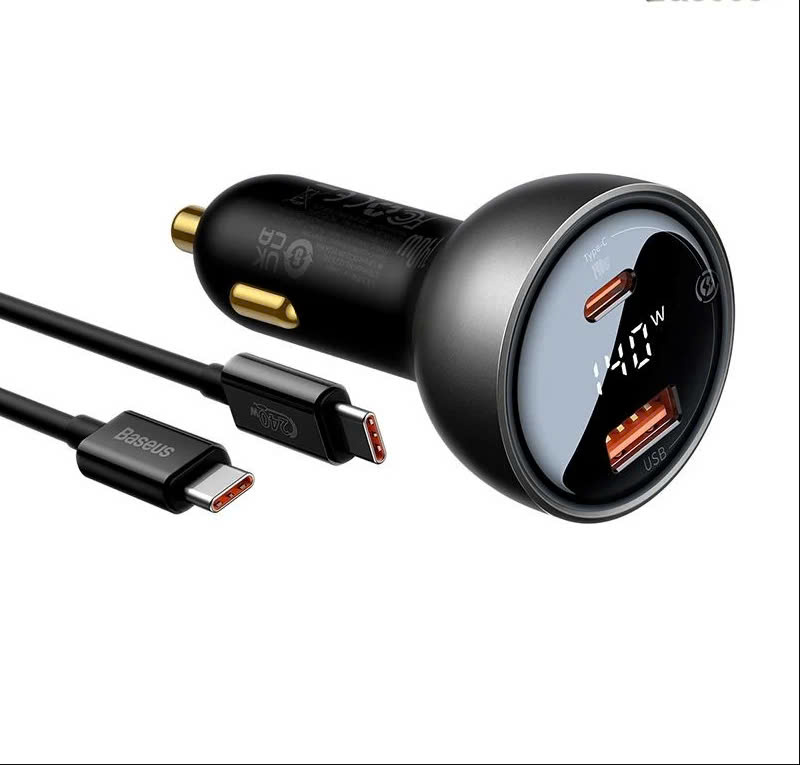 Tẩu Sạc Nhanh Dùng Trên Ô Tô Baseus Digital Display PD3.1 Dual Fast Charger Car Charger U+C 140W Kèm Cáp C to C 240W [ HÀNG CHÍNH HÃNG ]