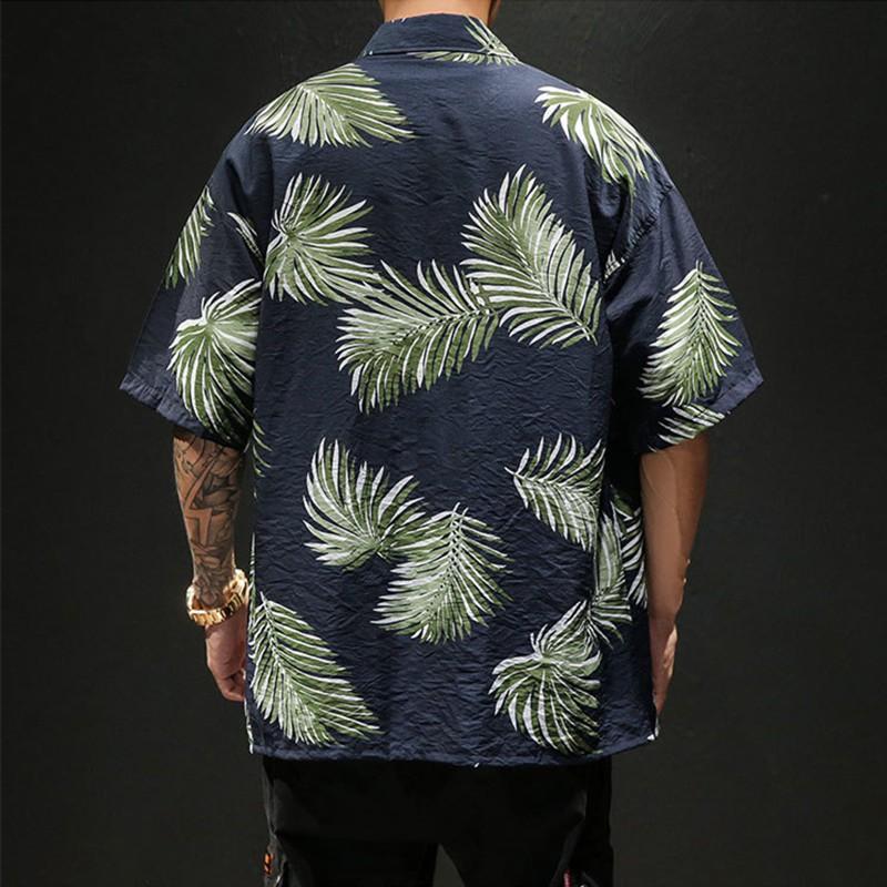 Áo Sơ Mi Nam Ngắn Tay In Họa Tiết Lá Cây Phong Cách Hawaii