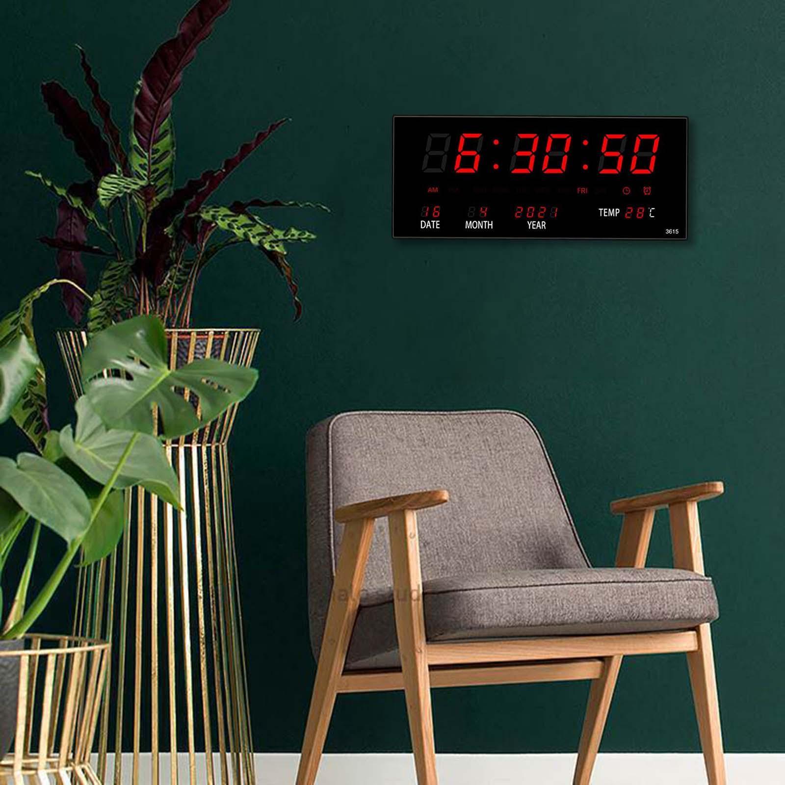 Rectangle Large Display Digital Clock with Date, Week, Indoor Temperature, Wall Clock for Kitchen, Office, Garage, Shop, Home