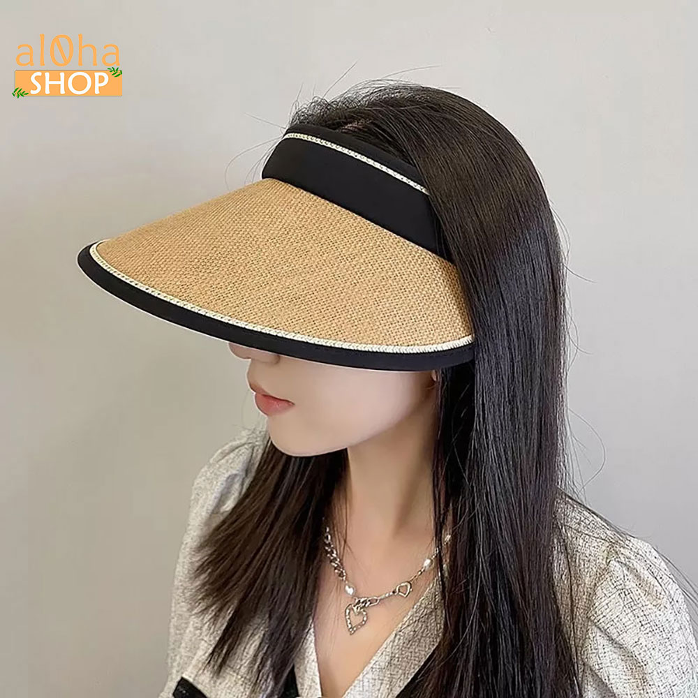 Mũ chóp cói gấp gọn - nón chóp nửa đầu vành rộng chống nắng, đi biển - al0ha Shop
