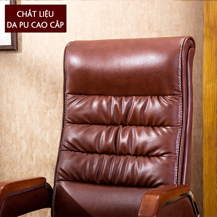 Ghế Giám Đốc, Ghế Chủ Tịch Ghế Văn Phòng Làm Việc Dành Cho Các Cấp Lãnh Đạo Xoay 360 Độ Nệm Cao Su Da PU Cao Cấp Chân Gỗ Chắc Chắn