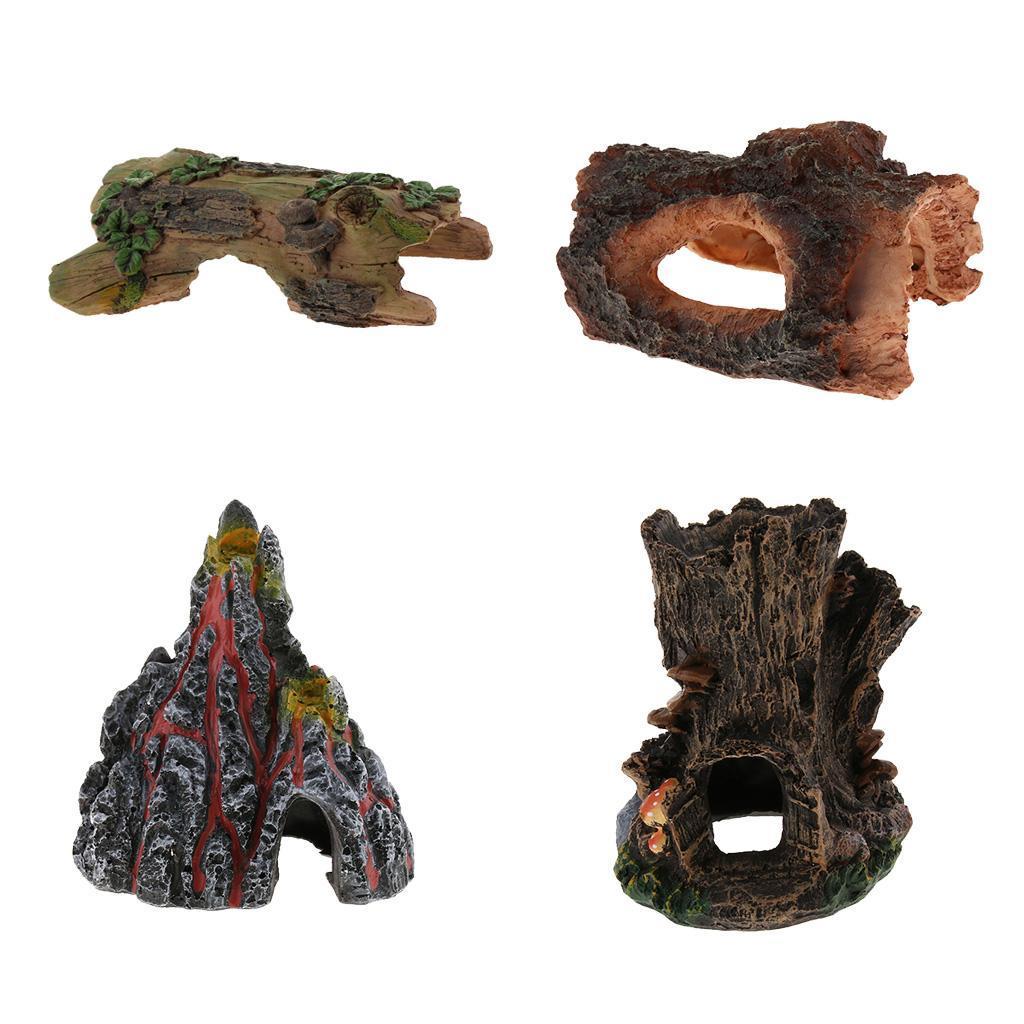 Reptile Aquarium Breeding Box Hiding Cave Tree Hole Vivarium Ornament 1