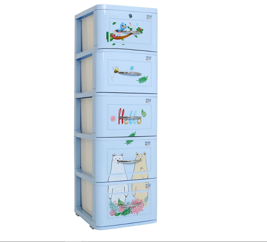 Tủ nhựa 5 tầng Qui Phúc Lucky màu xanh hình Gấu KT  380 x 410 x 1250 mm