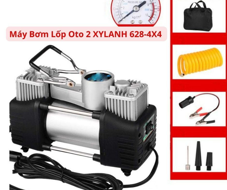 Máy bơm lốp ô tô 2 xylanh 628-4x4 DC12V 150 PSI,Máy bơm lốp xe hơi có màn hình hiển thị đồng hồ đo áp