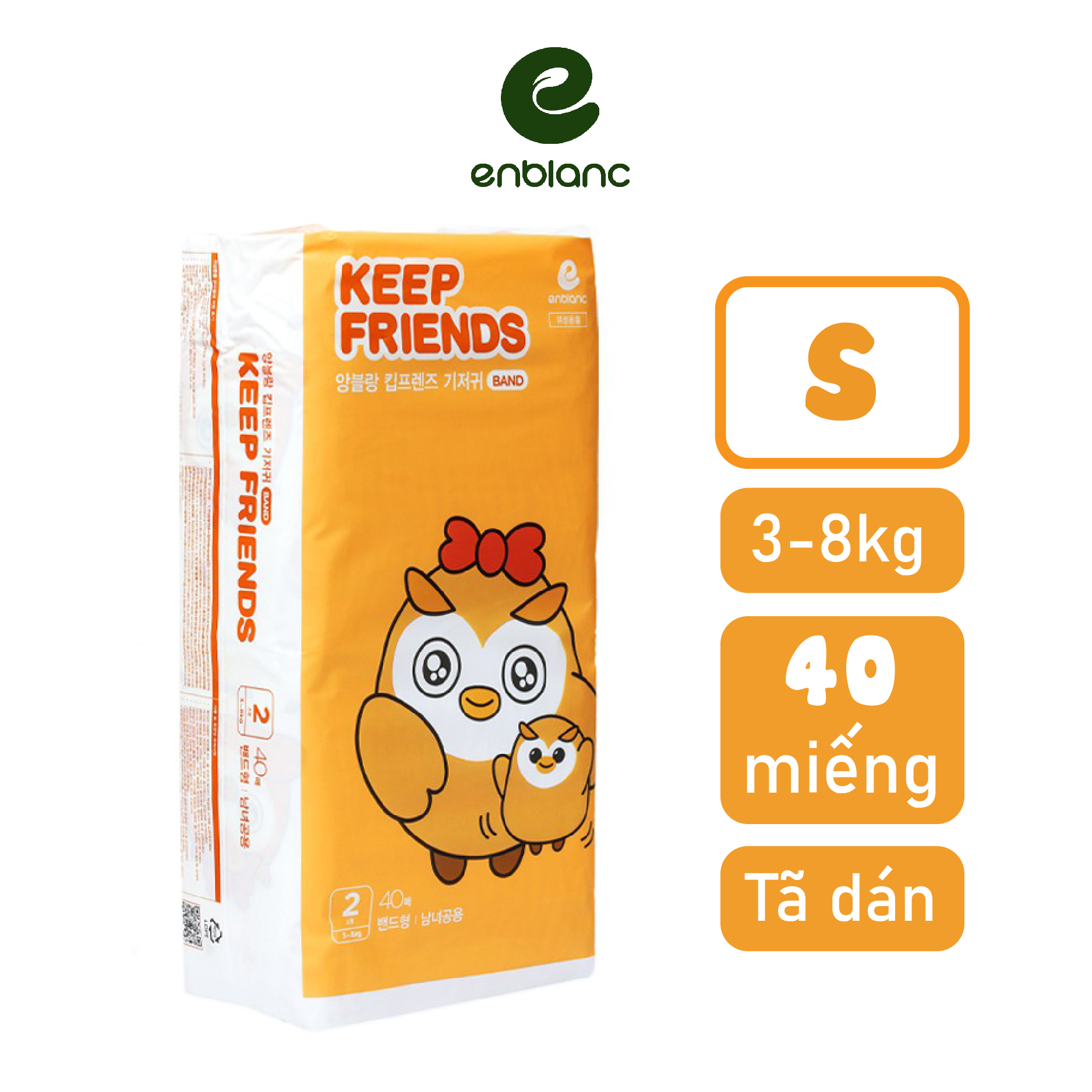 Tã/Bỉm dán ENBLANC Keep Friends nội địa Hàn quốc đủ size S40,M32,L28,XL24