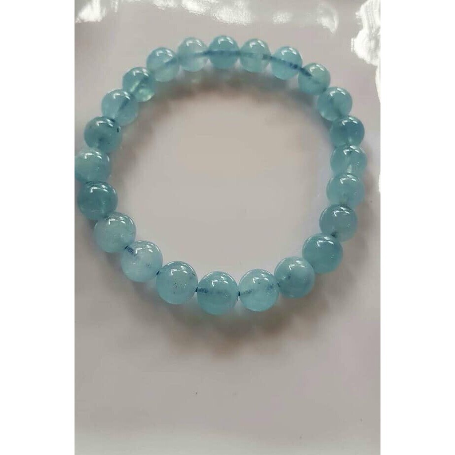Vòng tay Nữ Đá Aqua xanh da trời tự nhiên đẹp size hạt 9mm XANH NHẸ NỮ MỆNH THUỶ MỘC Hỏa  đeo hợp tuổi hợp mệnh tốt công việc làm ăn tốt sức khỏe công việc ạ