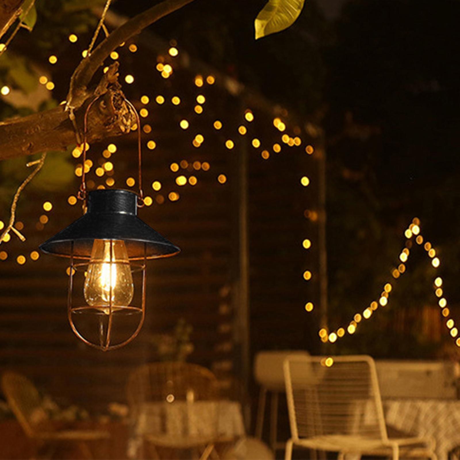 2Pcs Solar Lantern Hanging Lamp w/ Hanging Rod Lights for Terrace Lawn