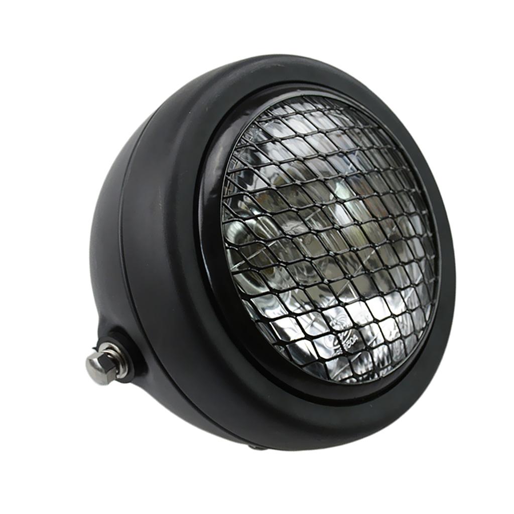 Black Retro Motorcycle Headlight with Grill Cover for Most Motorcycle