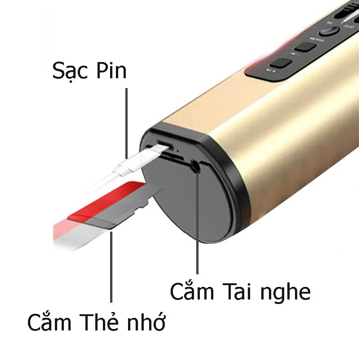Micro Karaoke Bluetooth kèm loa không dây  hút âm siêu nhẹ cao cấp PKCB khay gắn thẻ nhớ TF, Jack line 3.5mm cho điện thoại, máy tính bảng - Hàng Chính Hãng